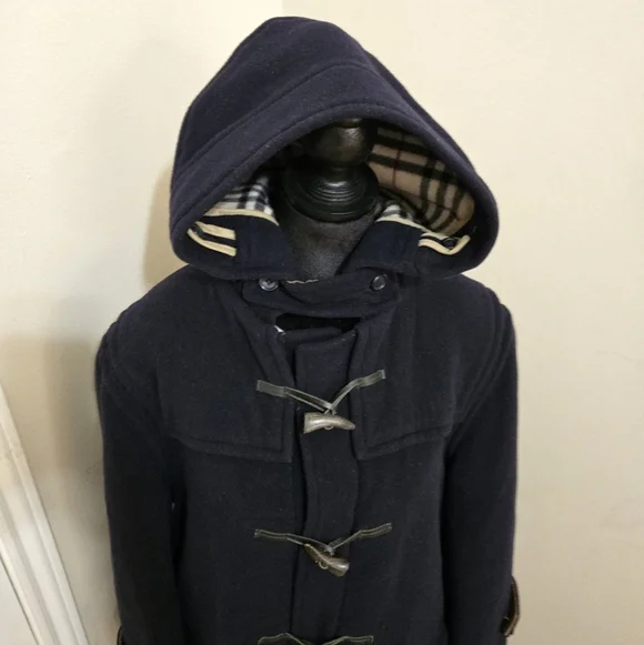 Womens Burberry Over Sized Navy Blue Wool Duffle Coat Sz M - Picture 2 of 12